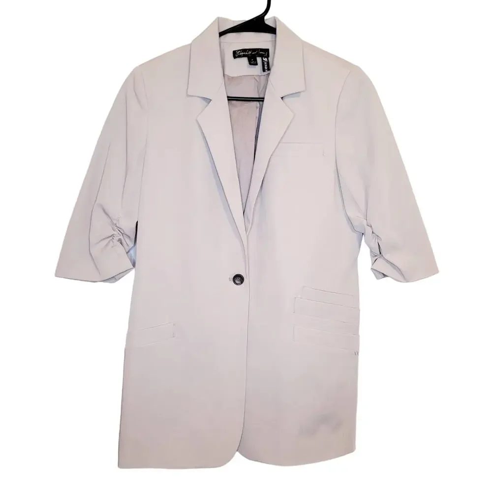 Elizabeth and James womens grey ruched sleeve one button modern oversized blazer
